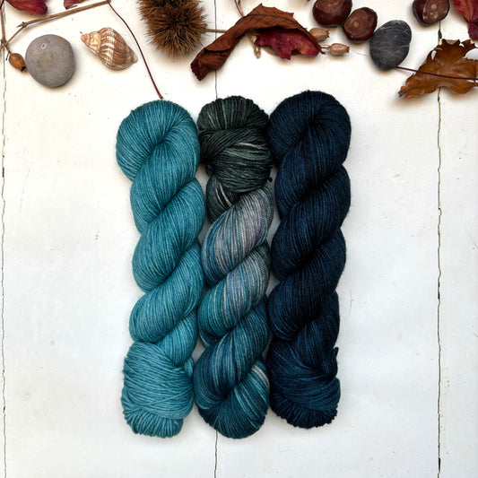 Three skein yarn pack – hoo | DK sock – pool