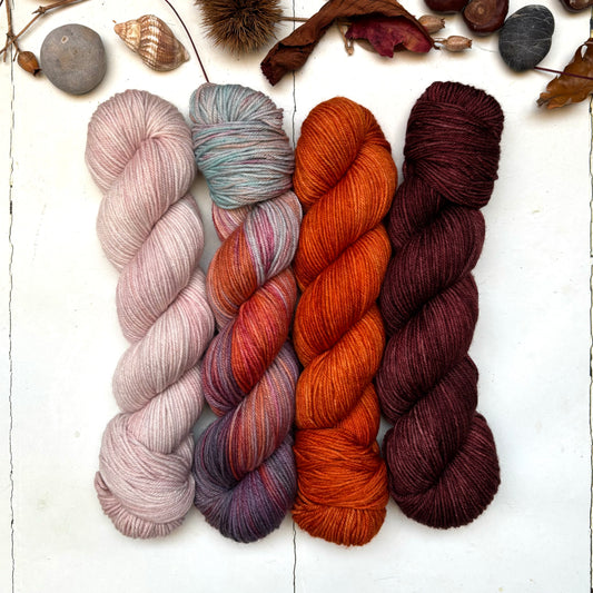 Four skein yarn pack – hoo | DK sock – toffee apple