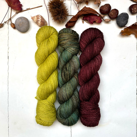 Three skein yarn pack – hoo | DK sock – mulch