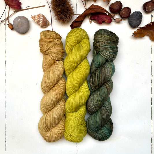 Three skein yarn pack – hoo | DK sock – reflected