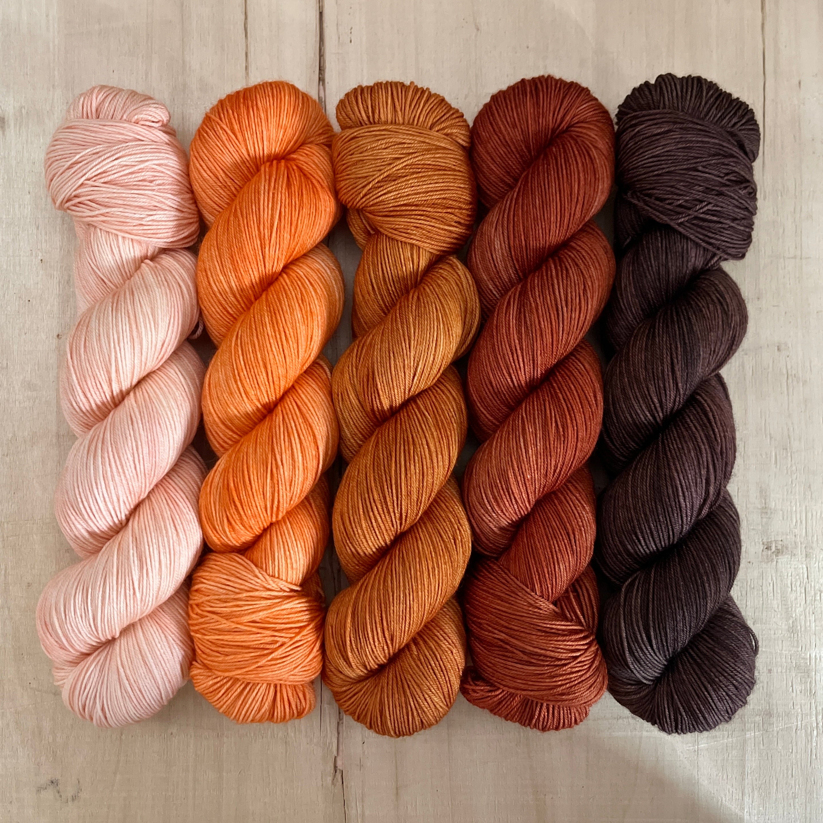 five skein pightle fingering/4ply yarn pack the leaves are turning