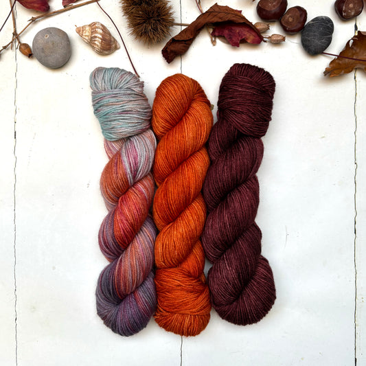 Three skein yarn pack – hoo | DK sock – conker