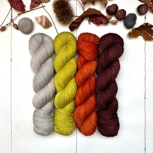 Four skein yarn pack – hoo | DK sock – leaves