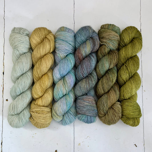 cade | singles – six skein fade – spring greens yarn pack